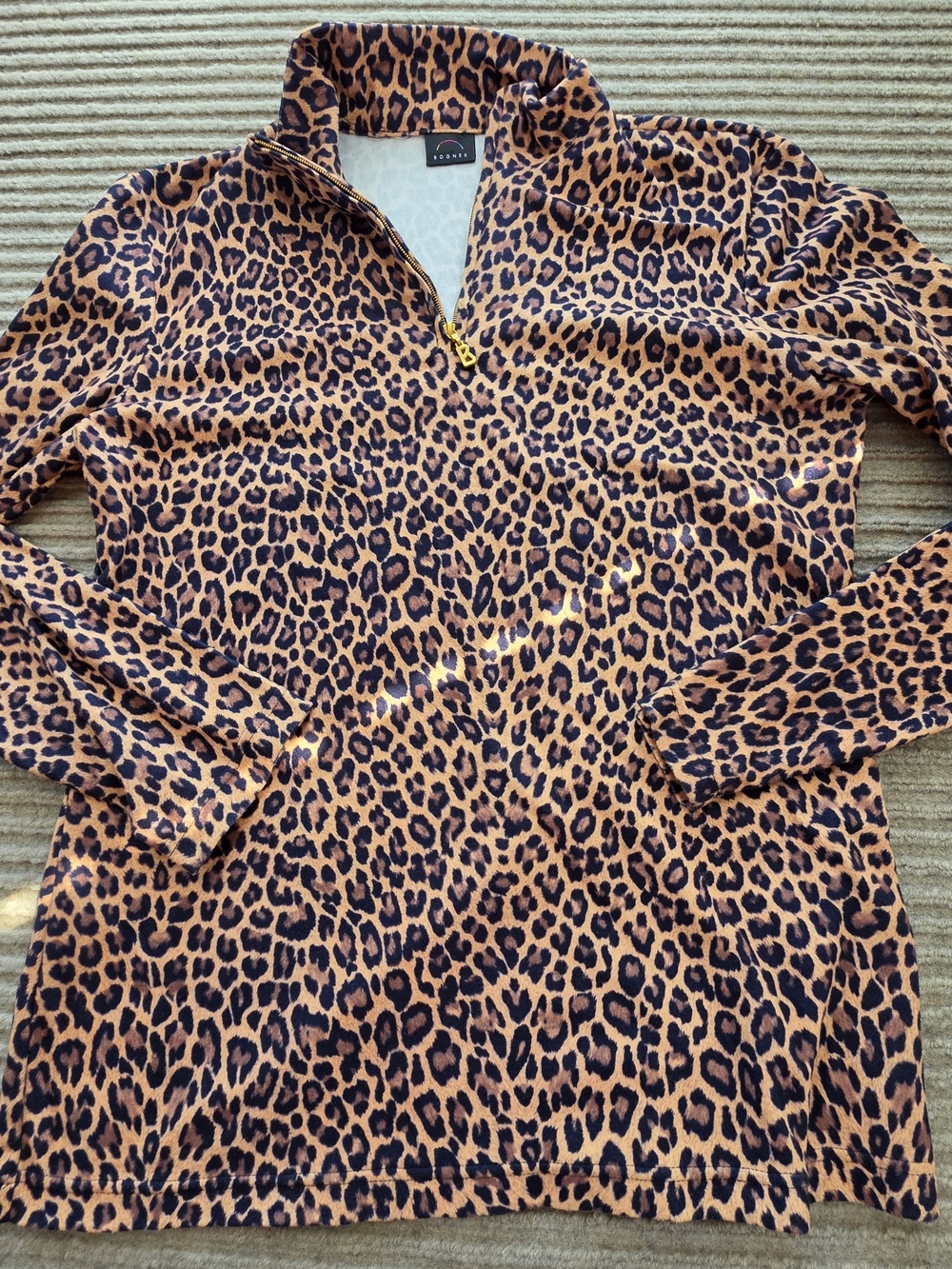 Bogner Quarter Zip Base Layer Top Women Size S Leopard Animal Ski Athletic